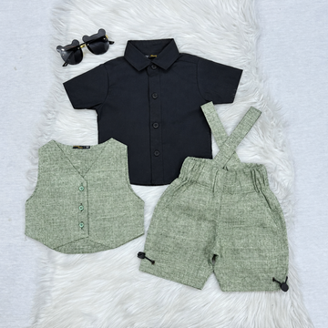 Black Shirt & Pistachio Vase-Coat & Pistacio Shorts
