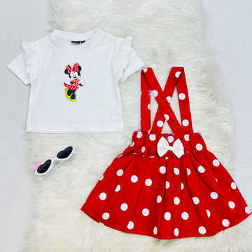 Micky Mouse White Frill Shirt & Red White Polka Dot Skirt