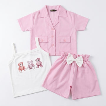 Baby Pink Bear Printed Cord Set