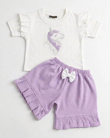 White Unicorn Frill Shirt & Purple Frill Short
