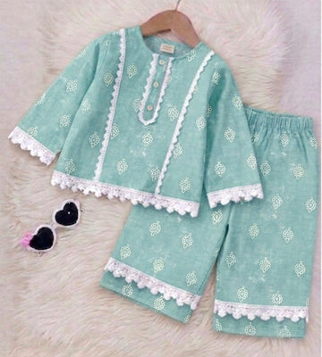 Sky Green Print Kurta & Sky Green Print Trouser