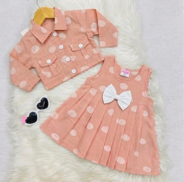 Peach White Polka Dot Kot & Peach White Polka Dot Frock