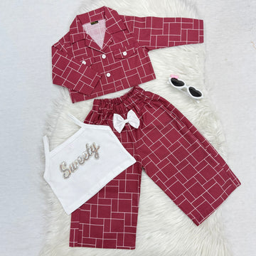Mehroon Check Sweety Cord Set