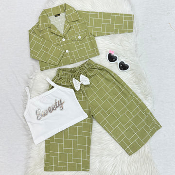 Olive Green Check Sweety Cord Set