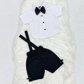 White Black-Bow Shirt & Black Short