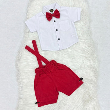White Red-Bow Shirt & Red Short
