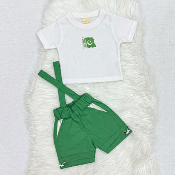 14 August White T-Shirt & Green Short
