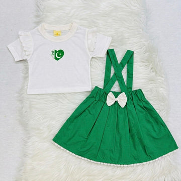 14 August White Frill Shirt & Green Skirt