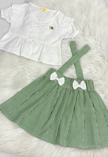 14 August White Frock & White-Green Lining Skirt