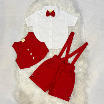 Red Vase-Coat & Red-Bow White Shirt & Red Shorts