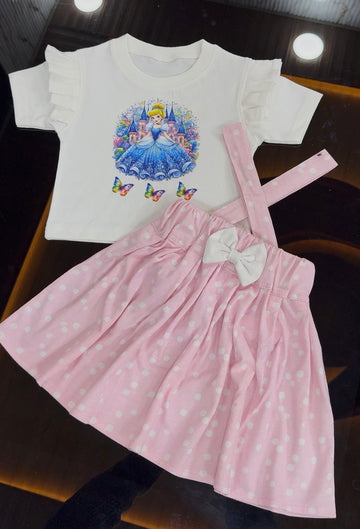 Barbie White Frill Shirt & Baby-Pink White Polka Dot Skirt