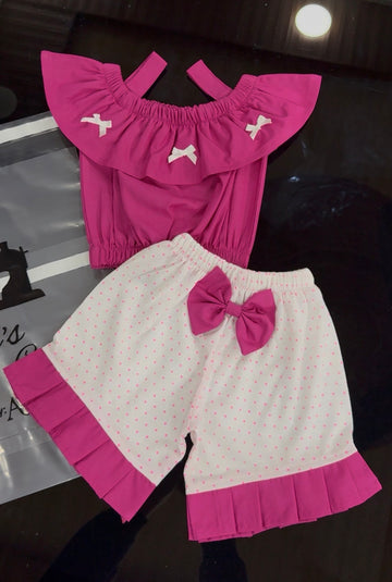 Arsi Gulabi Top & White Pink Polka Dot Frill Short