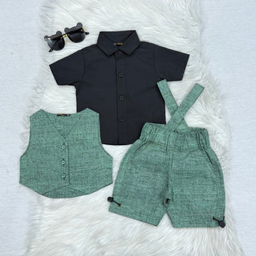 Black Shirt & Green Vase-Coat & Green Shorts